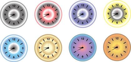 Colorful 8 Clocks Set - Clock icons logos set isolated on transparent white background vector