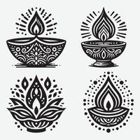 Set of Iconic Diwali Lamp Silhouette for Festive Background and Poster Use vector