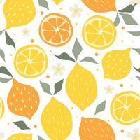 Seamless pattern lemon. Slices of citrus and leaf on color background. vector
