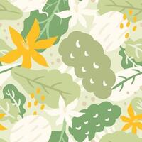 Seamless pattern vegetables, broccoli, cabbage on colour background. vector