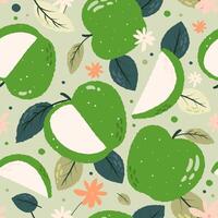 Seamless pattern green apple fruits isolated on white background. vector