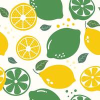 Seamless pattern lemon. Slices of citrus and leaf on white background. vector
