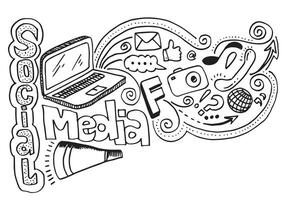 line art Doodle cartoon set of objects and symbols on the Social Media theme. vector