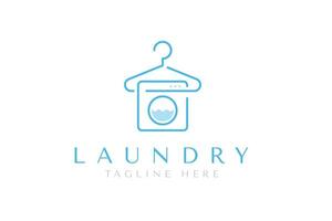 Laundry logo design template. Creative logo of hanger and washing machine combination in linear style vector