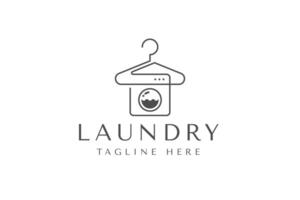 Laundry logo design template. Creative logo of hanger and washing machine combination in linear style vector