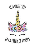 Hand drawn doodle unicorn with quote vector
