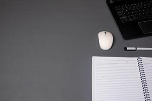 Workplace on isolated gray background with empty space photo
