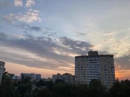 Panorama of the city at sunrise photo