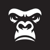 illustration of an angry gorilla face with a sharp gaze, white color on black background vector