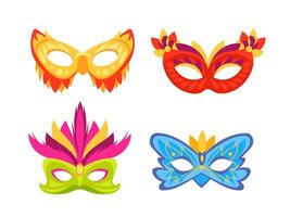 Carnival mask set. Masquerade colorful masks with feathers, flower vector