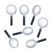 Magnifying glass set. Render minimal transparent. Magnify lupa, zoom equipment. Search concept. vector
