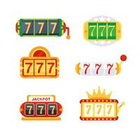 Set of different slot machines with spinning and gambling symbols showing the winning number seven combination vector