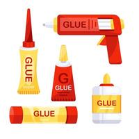 Set of glue containers in different shapes and colors, offering a variety of adhesive solutions for diverse crafting and repair needs vector