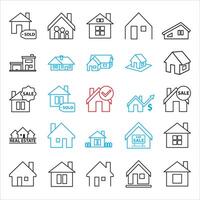 Real estate icon collection. Collection of outline icons related to real estate. Linear icon collection. Editable strokes. Illustrations. vector