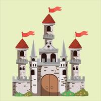 Castle design, flat graphic style, light white background. Fantasy architecture concept. Illustration vector