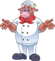Cow chef cartoon character with friendly and fun pose vector