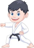 Boy cartoon character practicing karate striking pose facing forward vector