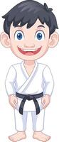 Boy cartoon character practicing karate pose ready to start vector