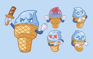 ice cream cartoon characters with various unique poses and expressions vector