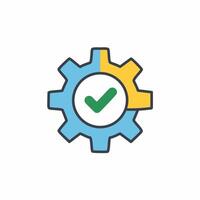 Gear with check mark, settings icon illustration. Flat design. vector
