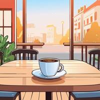 Coffee cup on the table in cafe illustration. vector