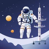 Astronaut in outer space illustration. vector