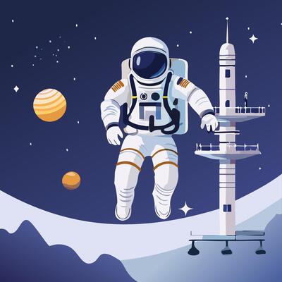 Astronaut in outer space illustration.