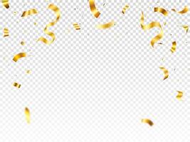 Gold confetti template. Shiny ribbons falling on abstract background. Design template for party celebration and birthday banner background, confetti, vector