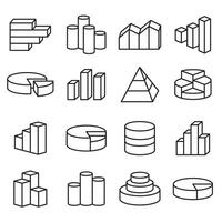 Set of financial icons line style. Bars, graph, chart, infographic, diagram elements. vector