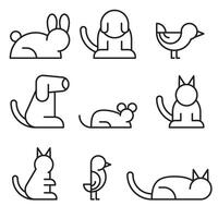 Simple Set of Pet Related Line Icons. Contains such Icons as Dog, Hamster, Cat, Bird and rabbit. vector