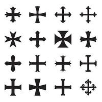 Christian crosses icons set outline. Different forms. Isolated on a white background. vector