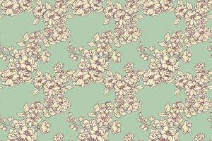 Pastel pattern with abstract artistic floral stems in a many kinds blooming wild flowers intertwined in a seamless print on a mint green background. hand drawing illustration. Design vector