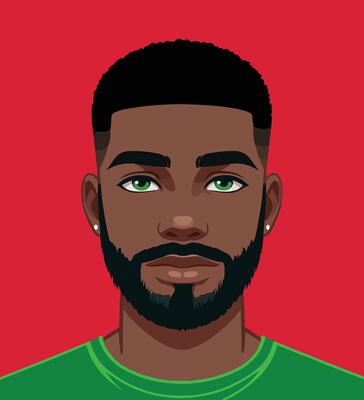 handsome young black man with a beard with green eyes