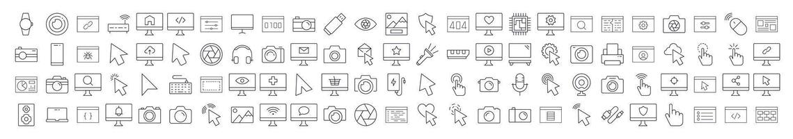 Internet and Computer Interface Outline Simple Linear Image Collection. Editable Stroke. Suitable for Web Sites, Books, Cards, Apps vector