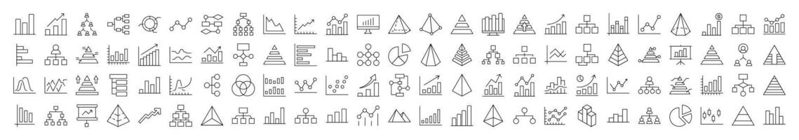 Pie Chart, Hierarchy, Pyramid Pack of Thin Icons. Editable Stroke. Suitable for Web Sites, Books, Cards, Apps vector