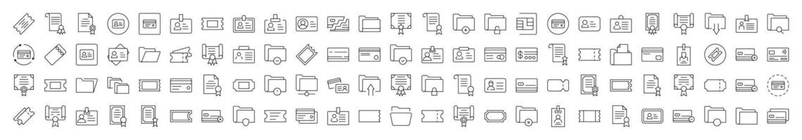 Simple Linear Illustration of Documents. Contains Icons of Documents, Cards, Awards, Folders, Badges that Can Be Used for Design of Cards, Posts, Apps, Web Sites vector