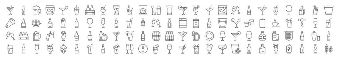 Beverage Thin Line Icon Set. Editable Stroke. Suitable for Banners, Cards, Social Networks, Apps vector