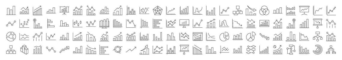 Progress Bar, Diagram, Statistics Line Icon Bundle. Editable Stroke. Minimalistic Linear Pictogram for Design of Cards, Apps, Banners, Posts vector