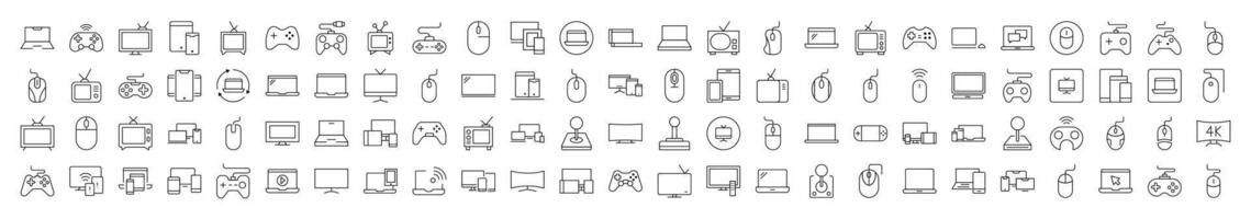 Devices Outline Style Icons for Design, Cards, Apps, Social Networks vector