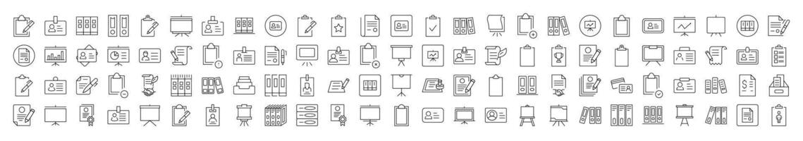 Documents Icon Collection. Contains Icons of Presentation Board, Clipboard, Contract that Can Be Used for Design of Cards, Posts, Apps, Web Sites vector
