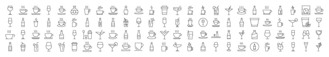 Simple Linear Icon of Coffee, Soft Drinks, Alcoholic Beverages. Editable Stroke. Minimalistic Linear Pictogram for Design of Cards, Apps, Banners, Posts vector
