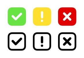 Check mark, exclamation point, cross icons vector