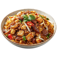 Stir-fried Noodles with Beef, Chicken, and Vegetables, Served on a Transparent Background png