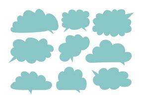 Blue sky empty Clouds text frames. Speech bubbles Hand drawn and isolated on white background. Blank Textboxes for comic thoughts or quotes. vector