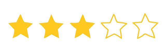 Three yellow Star hand drawn rating. Flat illustrations feedback in minimalistic style isolated on transparent background vector