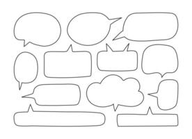 Hand drawn outline Speech bubbles with editable stroke. Doodle Speak empty cloud or frame text. Blank line textbox. vector