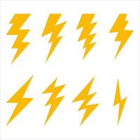 Thunderbolt set Danger Signs Electrical Power Icons Zig Zag vector
