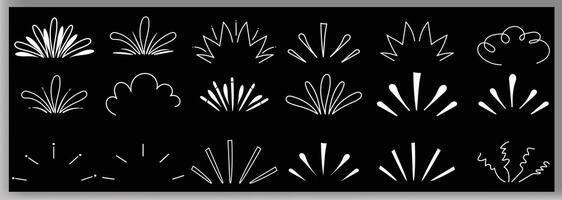 Idea and exclamation symbol, Explosion signs, Doodle radial line rays manga comic expression elements. design elements vector
