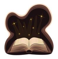 Magical open book with blank pages, notebook on dark background, dark academy literature, big vintage opened book, color illustration isolated on white vector