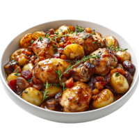 Chicken and Potatoes with Thyme in a Rich Gravy, Deliciously Braised and Ready to Serve, Transparent Background png